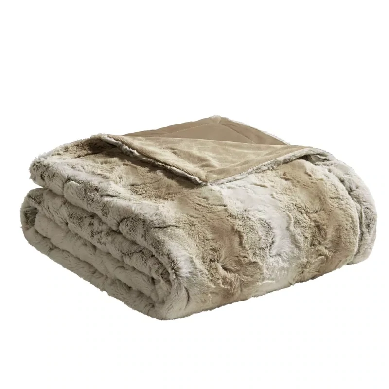 Madison Park Marcelle Oversize Faux-Fur Throw, Beige
