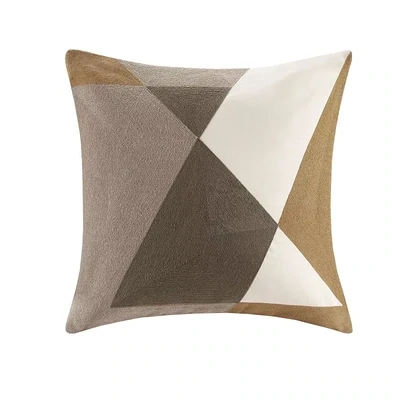 Ink+Ivy Aero 20" x 20" Embroidered Abstract Square Pillow, Natural