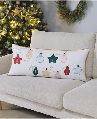 ID Home Fashions Holly Jolly Embroidered Decorative Pillow, 14 X 32 - Multi