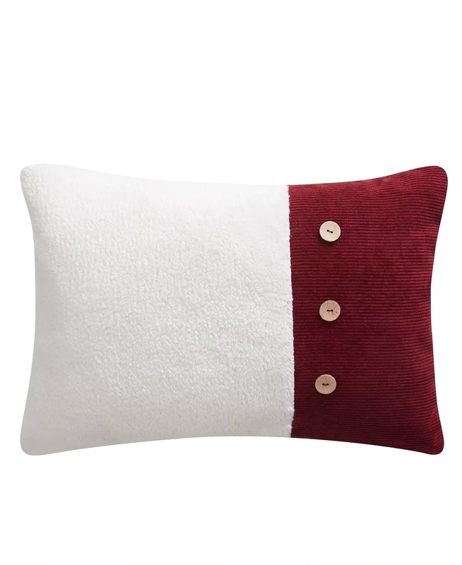 BearPaw Sherpa Corduroy Decorative Pillow, 14&quot; X 20&quot;, Burgandy