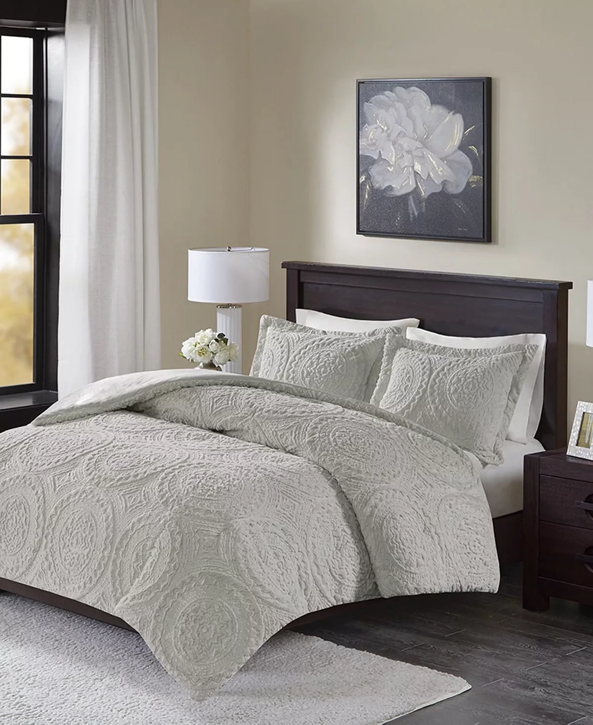 Madison Park Arya Embroidered Medallion 3-Pc. Comforter Set, Full/Queen , Grey