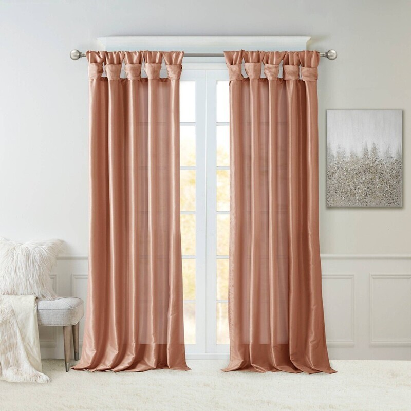 Madison Park Emilia Twist Tab Top Lined Faux-Silk Window Panel, 50&quot; x 108&quot; - Brown