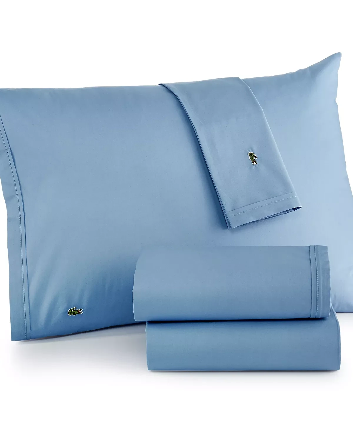 Lacoste Home Solid Cotton Percale Sheet Set, Queen - Allure Blue