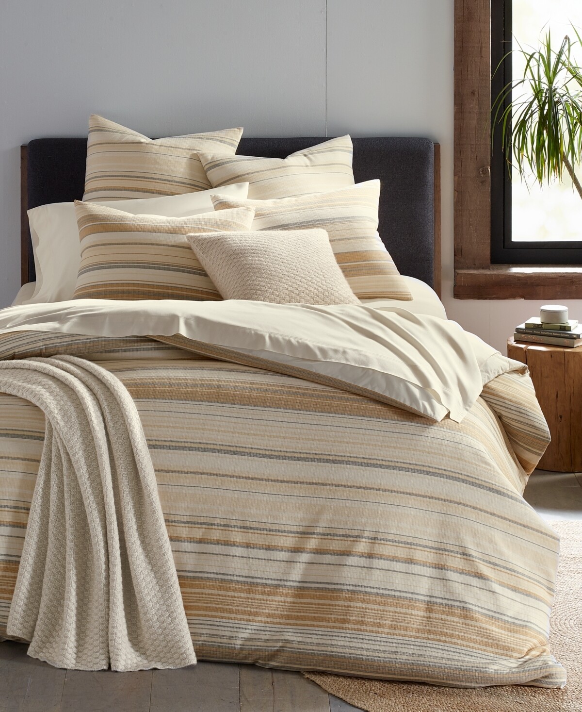 Oake Yarn Dye Stripe Duvet Cover Set, Full/Queen , Wheat Multi