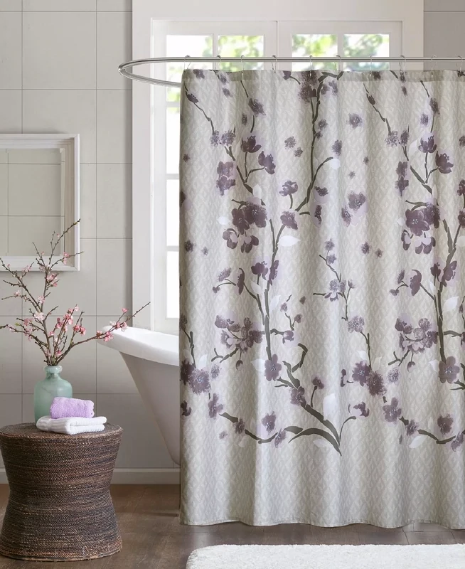 Madison Park Isabella 72 in. Purple Cotton Shower Curtain