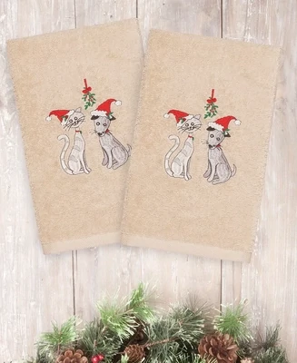 Linum Home Christmas Cute Couple 100% Turkish Cotton 2-Pc. Hand Towel Set - Sand