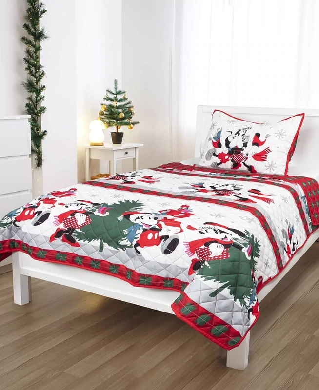 Disney Mickey &amp; Minnie Holiday 2-Pc. Twin Quilt and Sham Set
