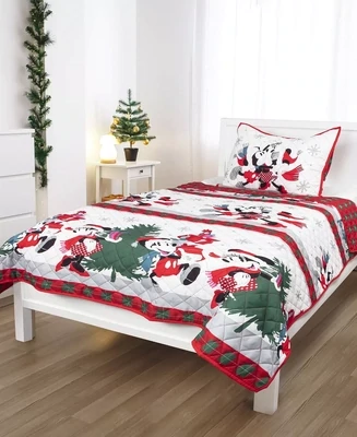 Disney Mickey & Minnie Holiday 2-Pc. Twin Quilt and Sham Set