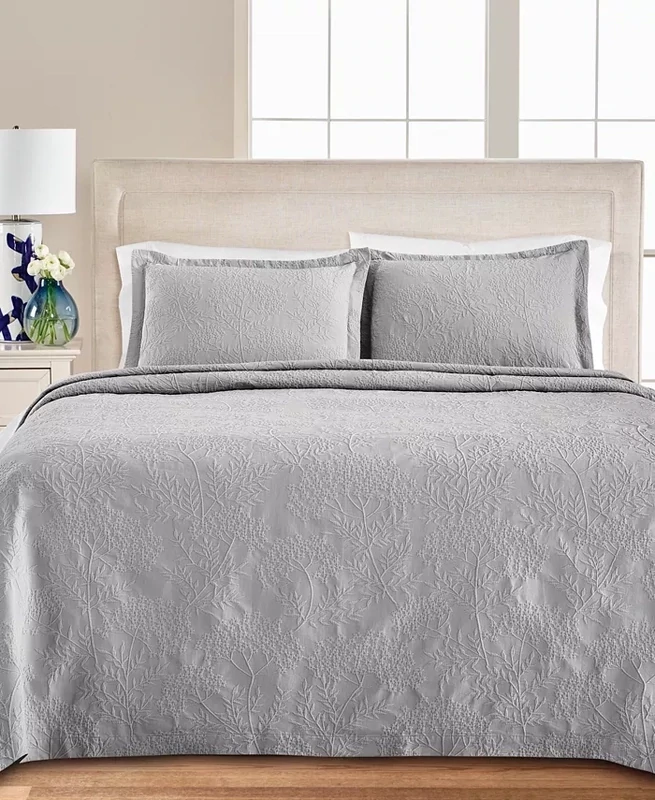 Martha Stewart Collection Floral Matelasse Twin Cotton Bedspread, Light Grey