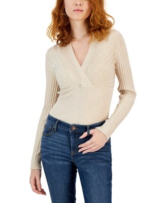 International Concepts Women's Ribbed Surplice Pullover Sweater