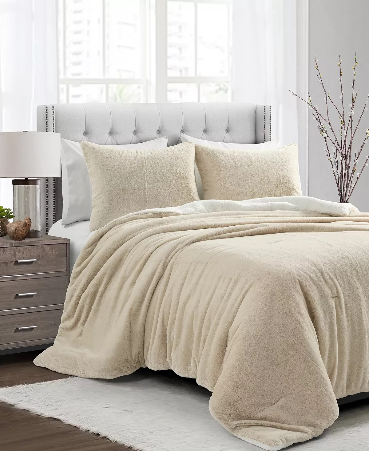 The Mountain Home Collection Brenna Faux Fur King 3PC Comforter Set, Ivory