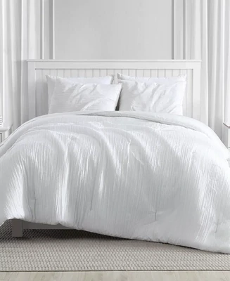 Greenport Crinkle Bed Comforter Set, White - Queen - 3 Piece