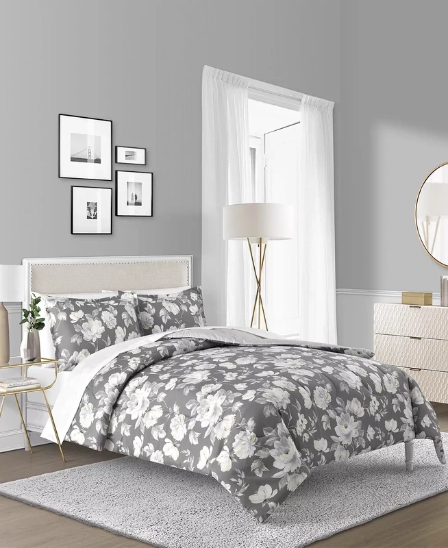 Sunham Alisa 3-Pc. Reversible Floral Full/Queen Comforter Set - Charcoal