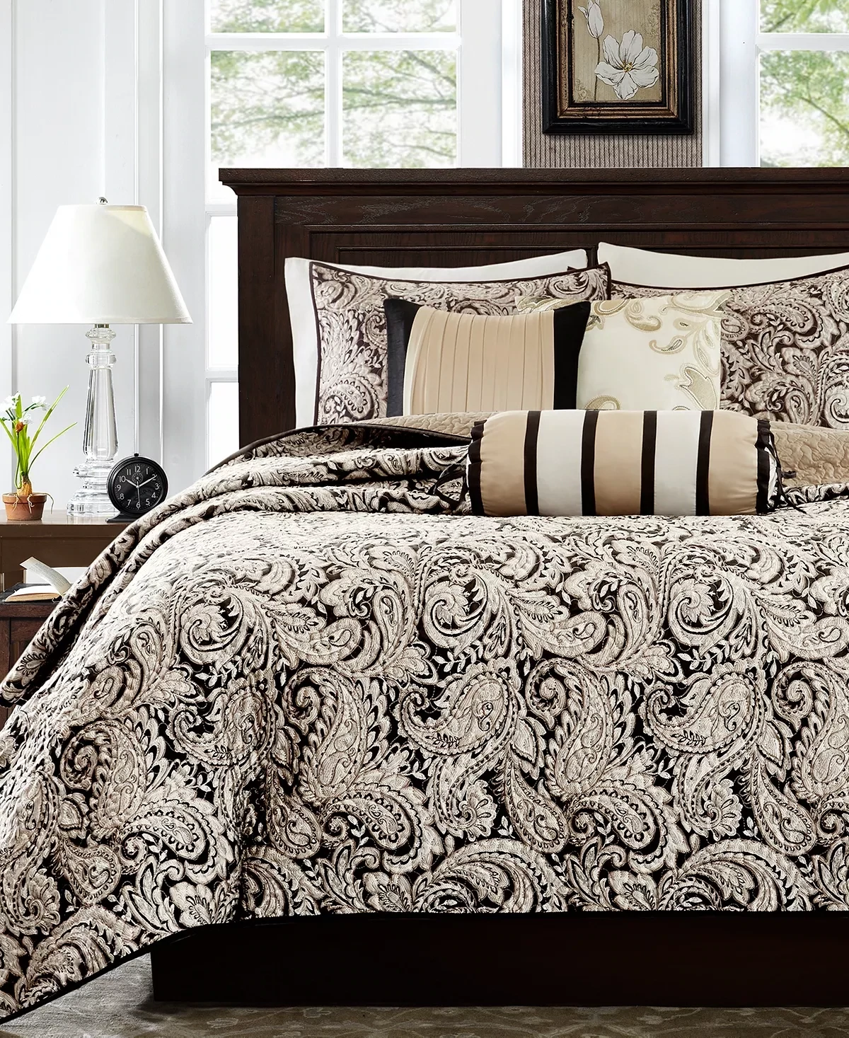 Madison Park Wellington 6-Piece Black King/California King Reversible Coverlet Set