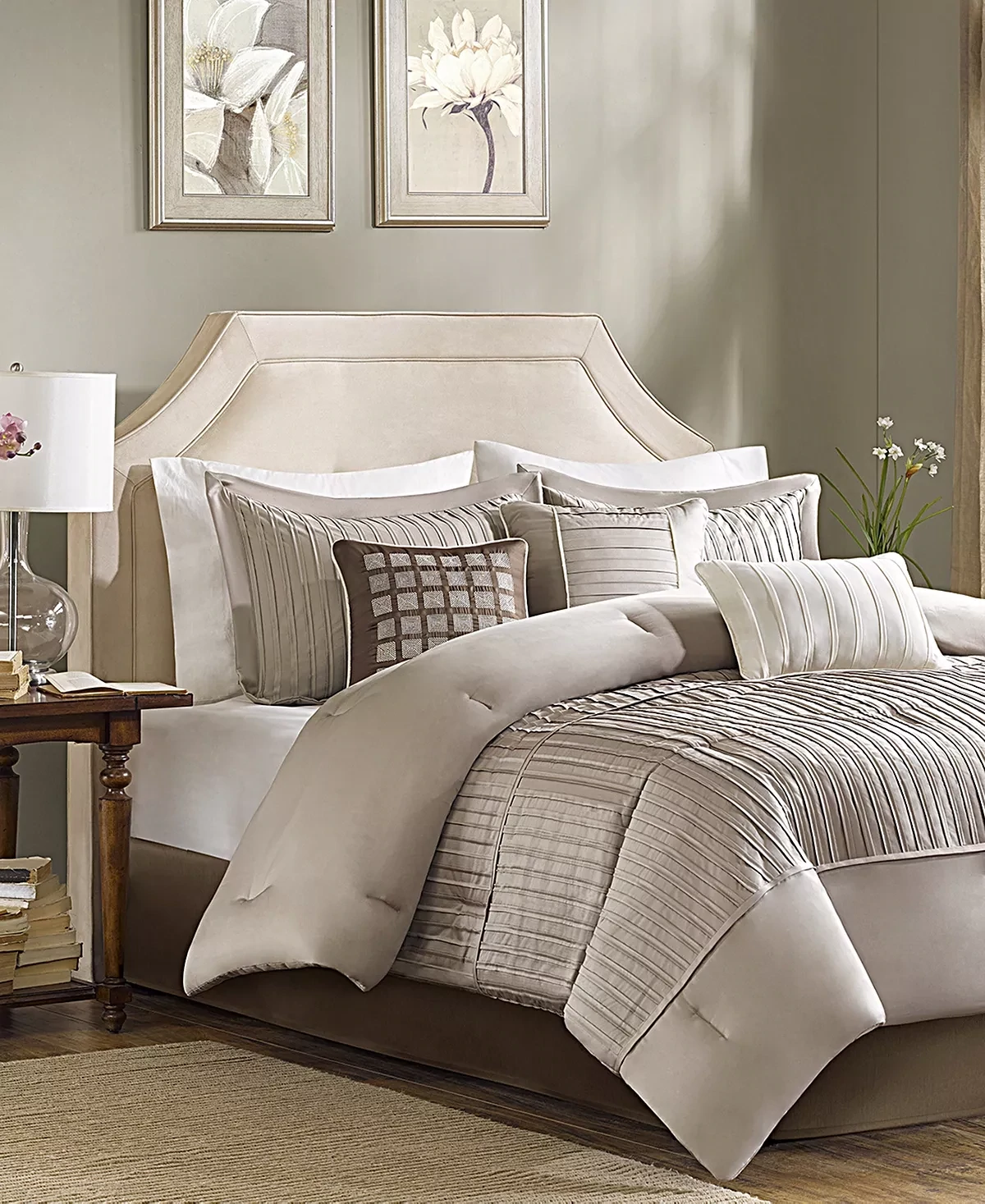 Madison Park Trinity Charmeuse 7-Pc. Comforter Set, Queen Bedding, Taupe