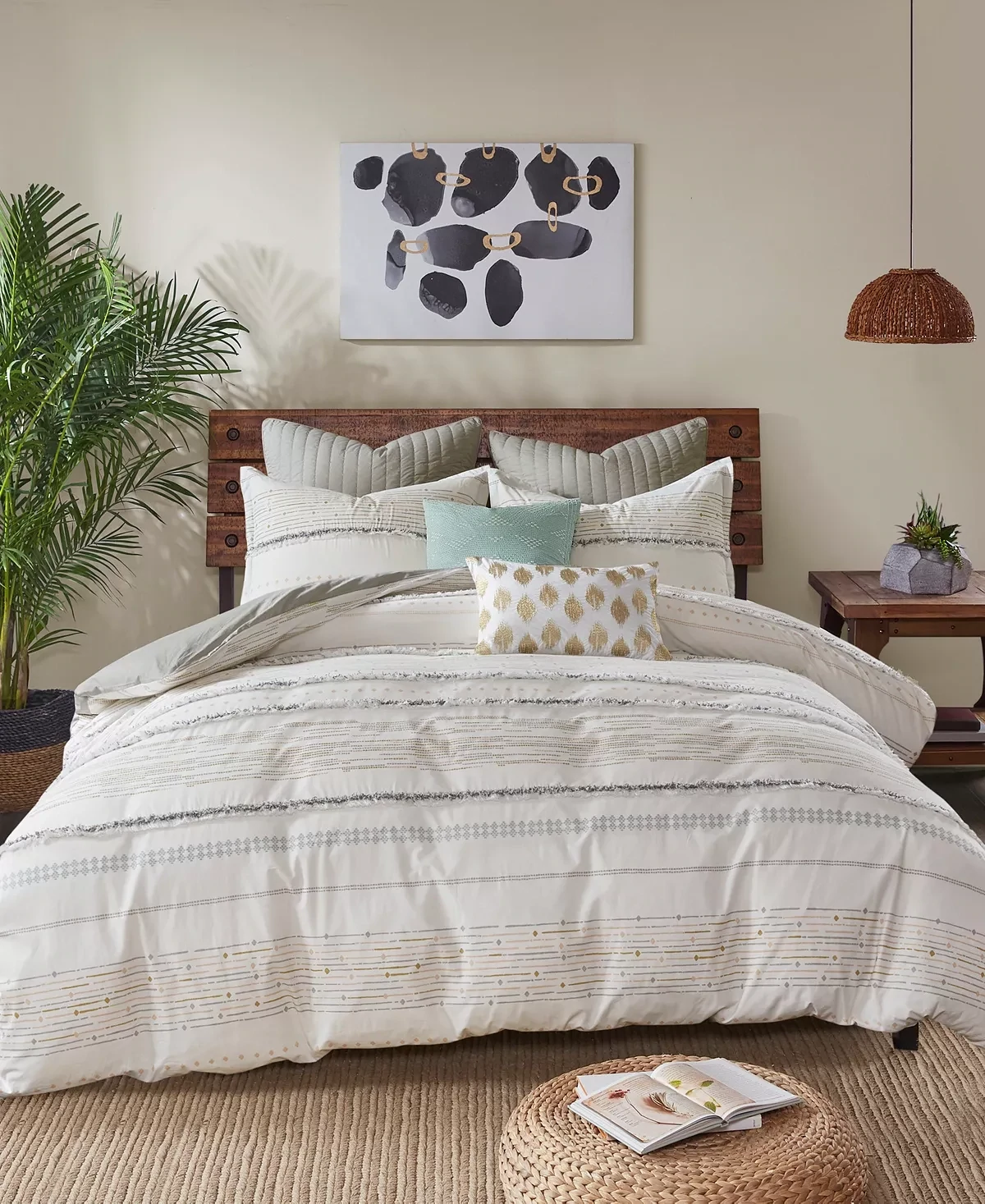 nk+Ivy Nea Boho Stripe 3-Pc. Comforter Set, Full/Queen - Gray/Ivory