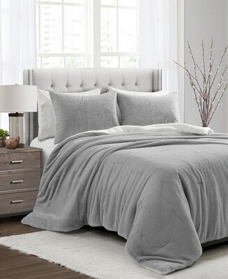 The Mountain Home Collection Brenna Faux Fur Twin 2PC Comforter Set, Grey