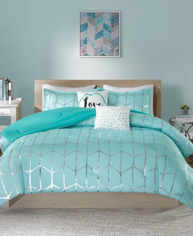 Intelligent Design Khloe 5-Piece Aqua/Silver Full/Queen Duvet Cover Set