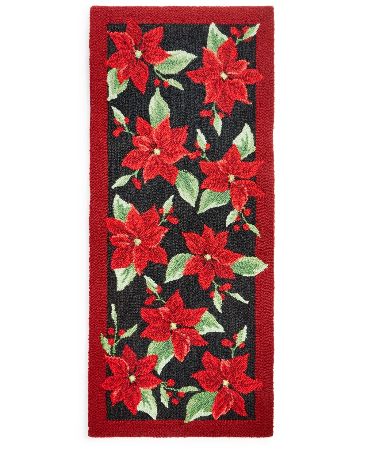 Martha Stewart Collection Poinsettia Hooked Holiday Runner Rug, 22 X 52, Poinsetta