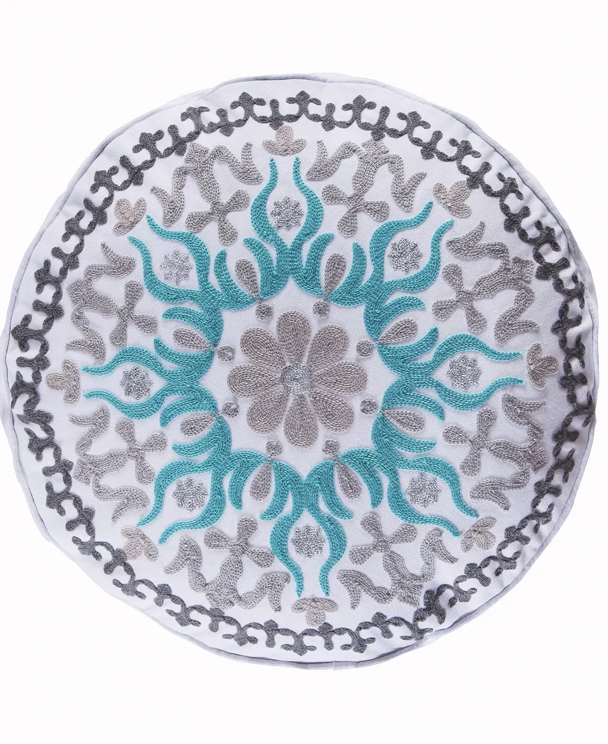 Levtex Home - Bondi - Decorative Pillow (18in. Round) - Round Medallion - Teal Grey and White