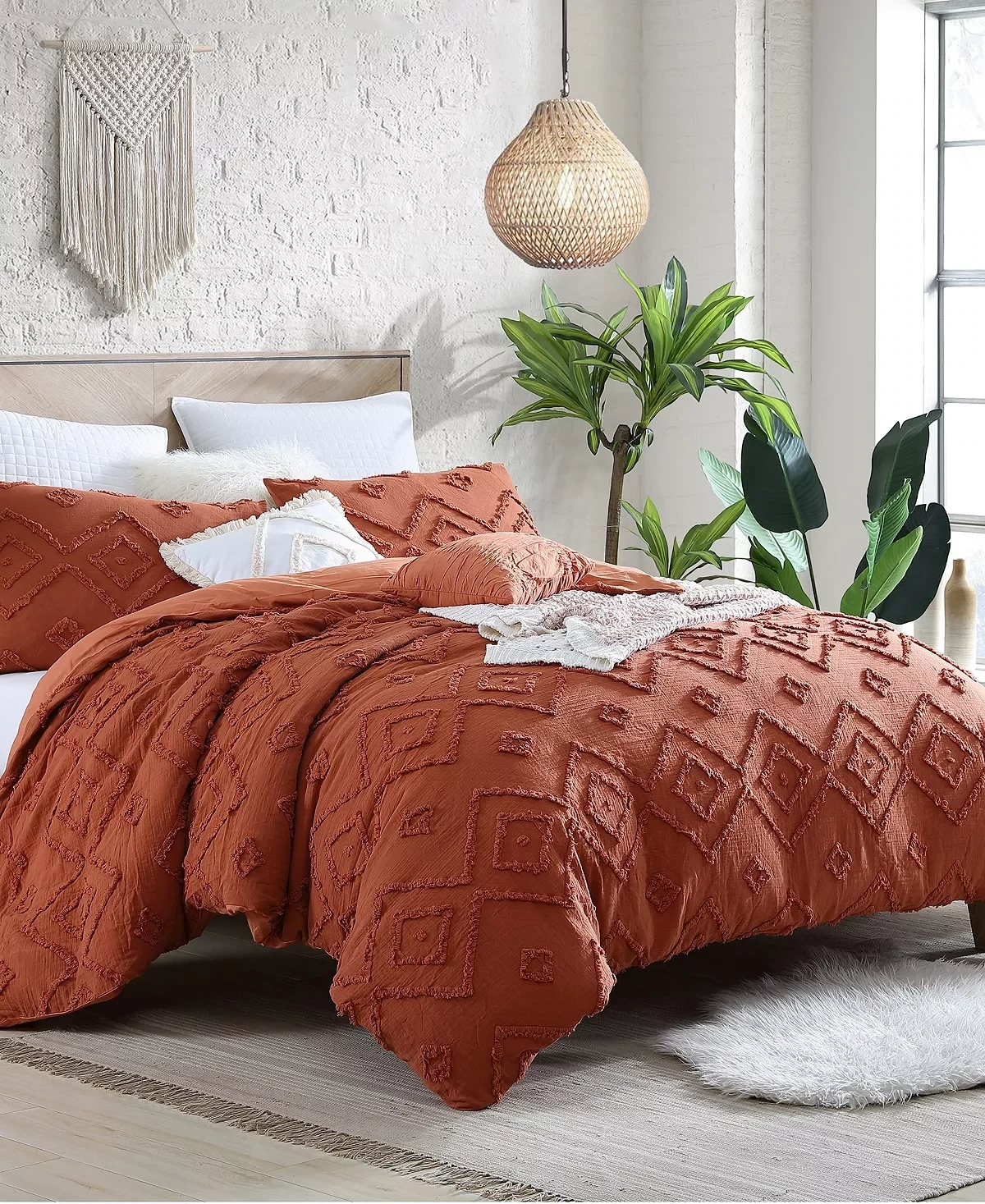 Swift Home Astonishing Rukai Clip Jacquard Gauze 5 Piece Comforter Set, Full/Queen - Rust