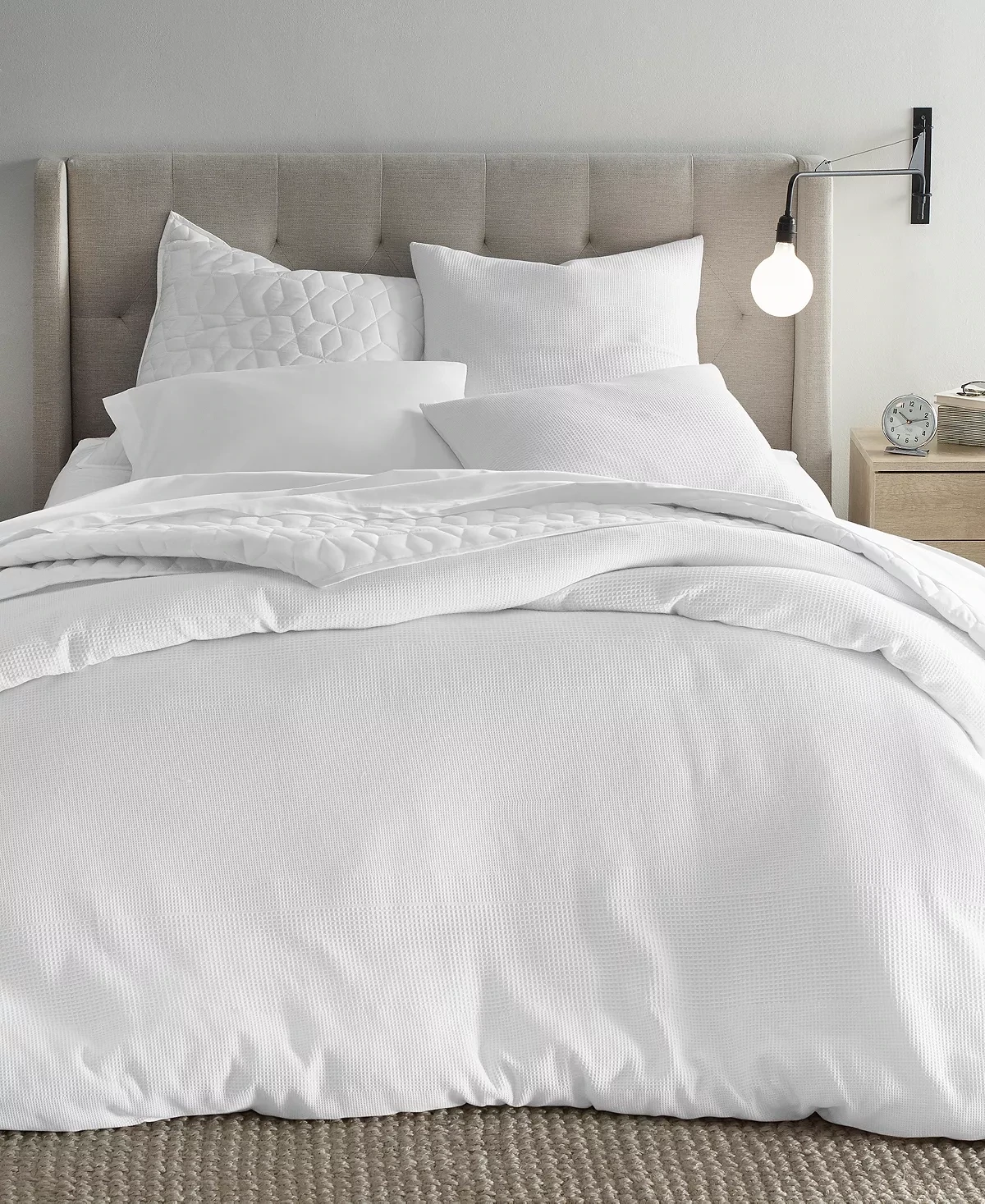 Oake Mixed Waffle 3-Pc. Comforter Set, Full/Queen, White