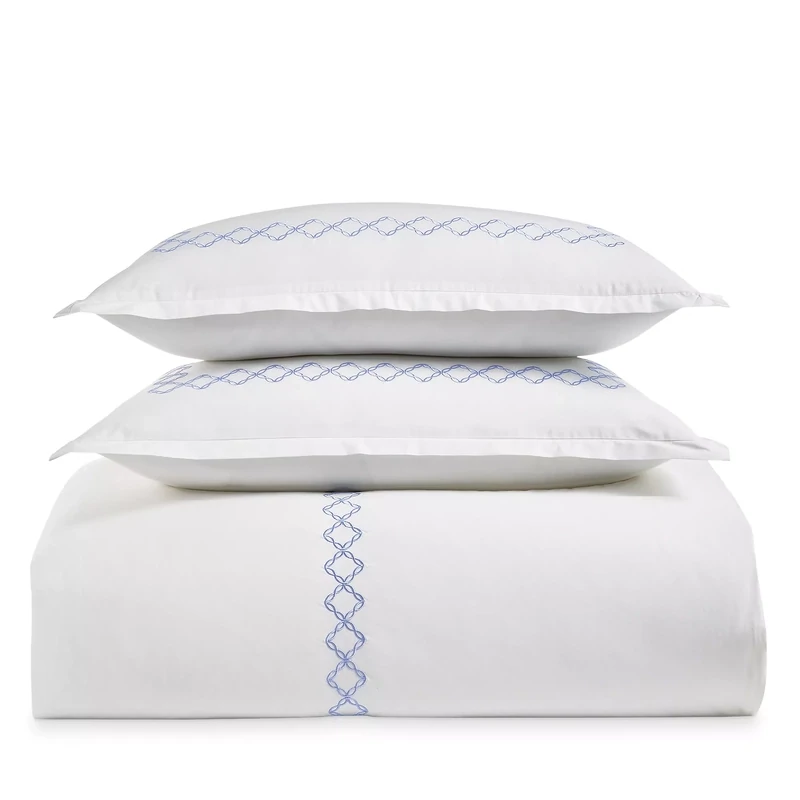 Sky Embroidered Percale Duvet Cover Set, Twin - 100% Exclusive, Stormy Mist Blue