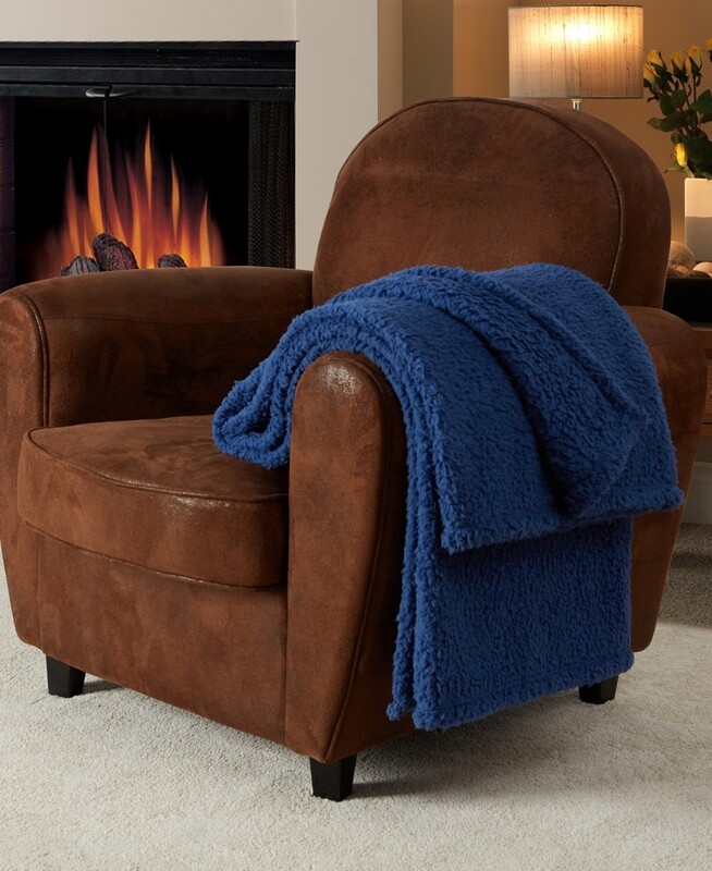 Fireside Solid Sherpa Irresistibly Soft Throw, 50&quot; X 60&quot;, Navy