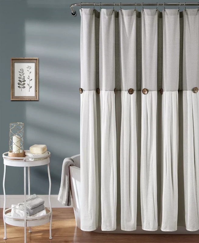Lush Decor Linen Button 72&quot; x 72&quot; Shower Curtain Bedding, Gray