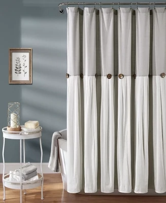 Lush Decor Linen Button 72" x 72" Shower Curtain Bedding, Gray