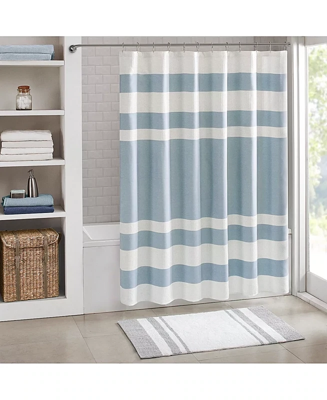 Madison Park Spa Waffle 3M-Scotchgard Shower Curtain, 108&quot; x 72&quot; , Blue