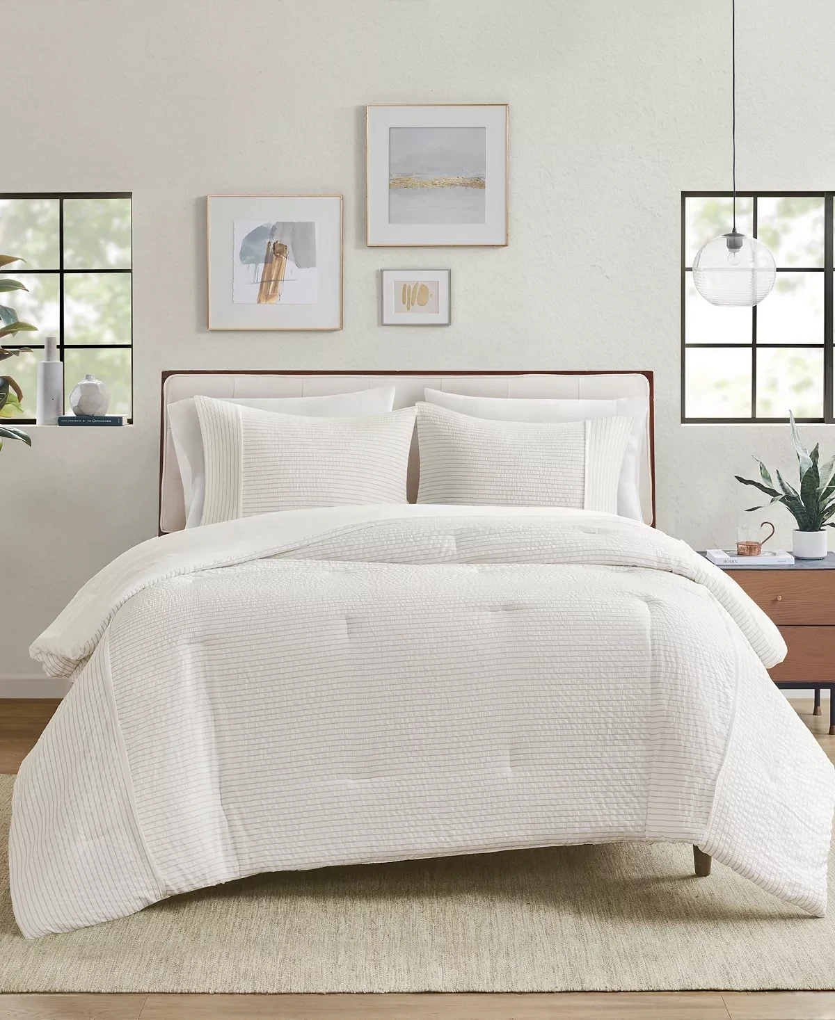 Beautyrest 3pc Full/Queen Apollo Striped Seersucker Oversized Comforter Set Ivory