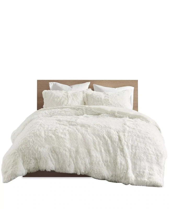 Intelligent Design Leena 3-piece Ivory Full/Queen Shaggy Fur Duvet Cover Set, Natural