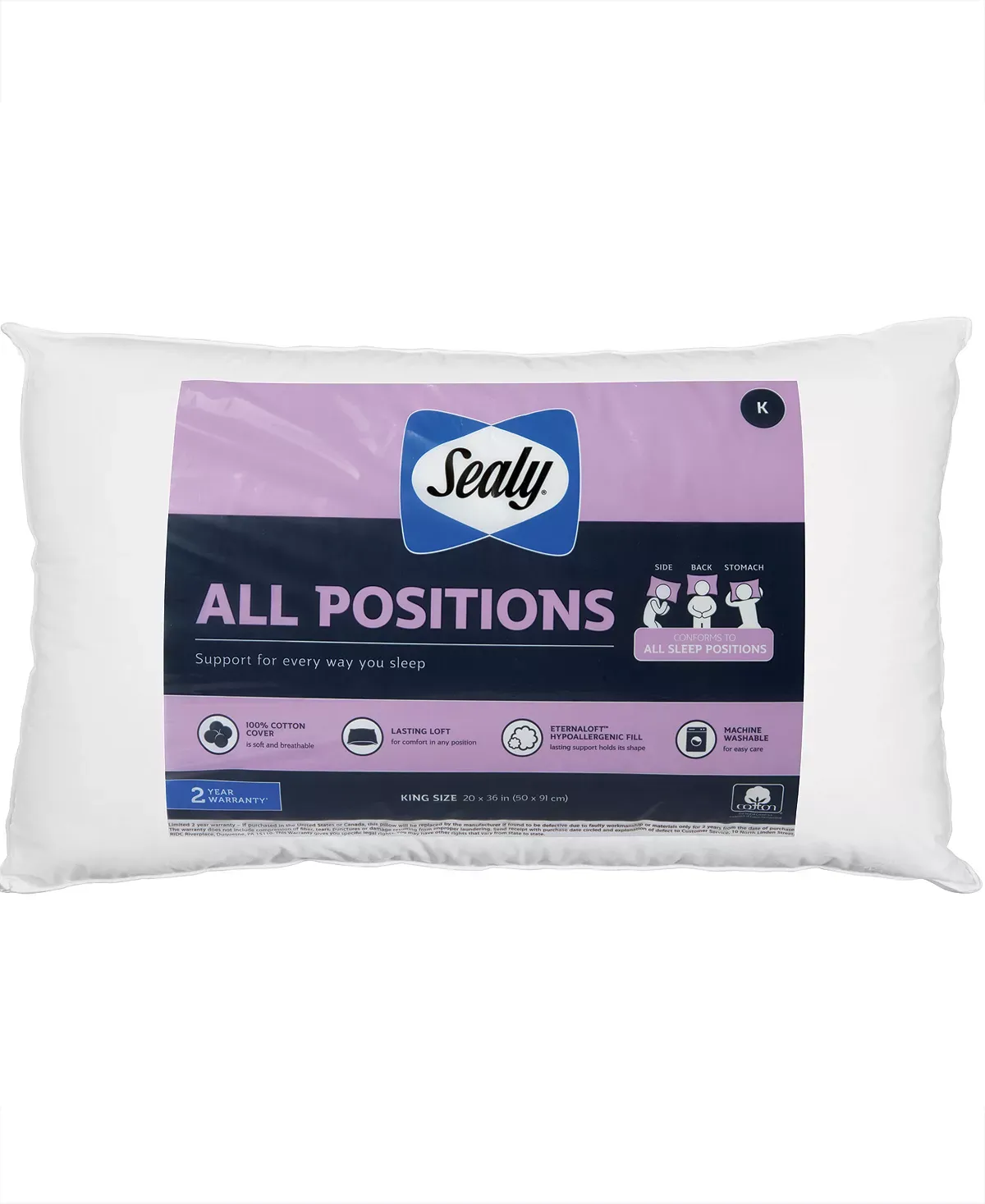 Sealy Premier All Positions Pillow 2 Pack King Size