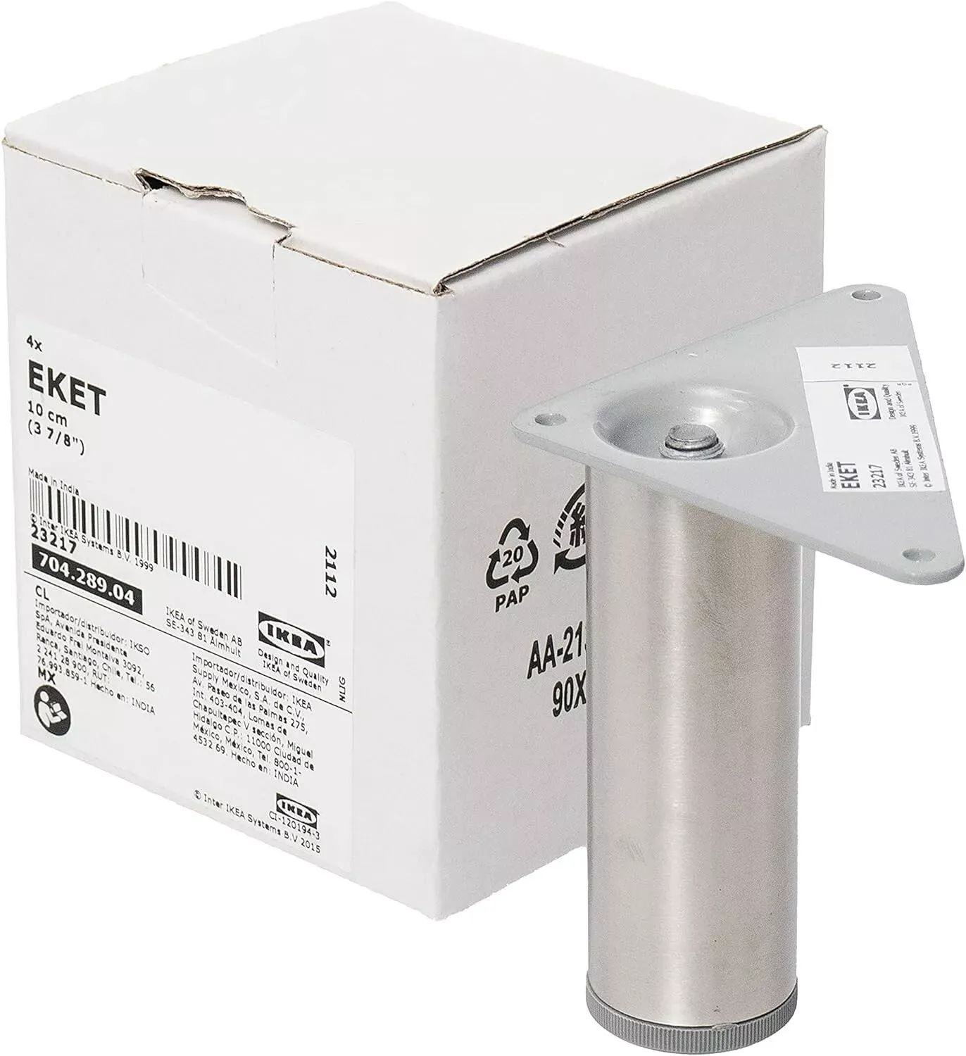 Ikea EKET Adjustable Leg, Stainless Steel 3 7/8&quot; 704.289.04, Set of 4