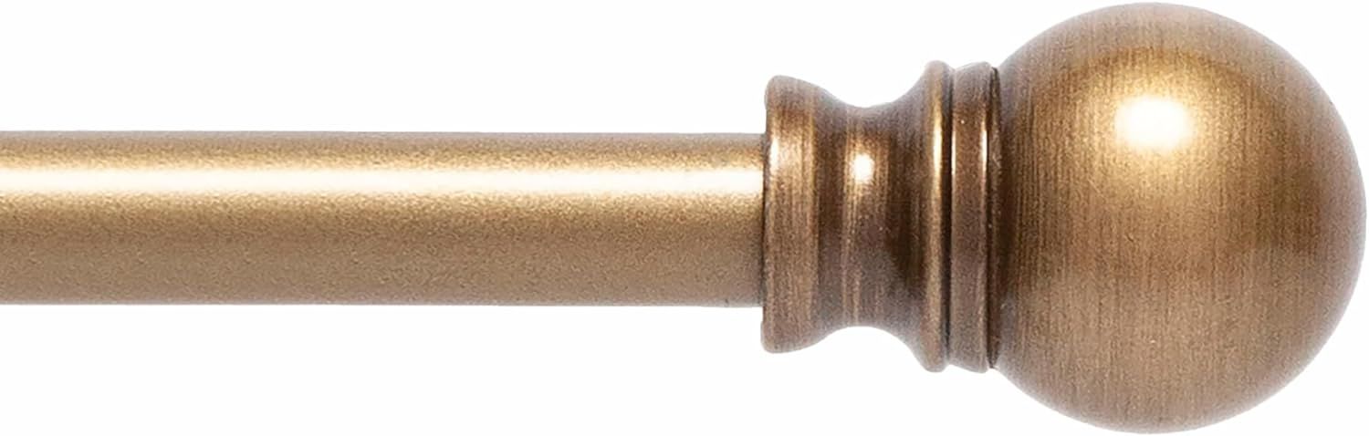 Davenport 48 in. - 86 in. Adjustable Single Petite Cafe Curtain Rod 1/2 in. Diameter in Brushed Brass with Ball Finials