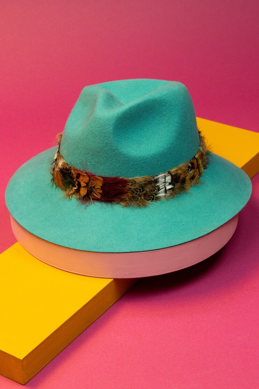 Powder Feather Trim Wool Fedora Hat