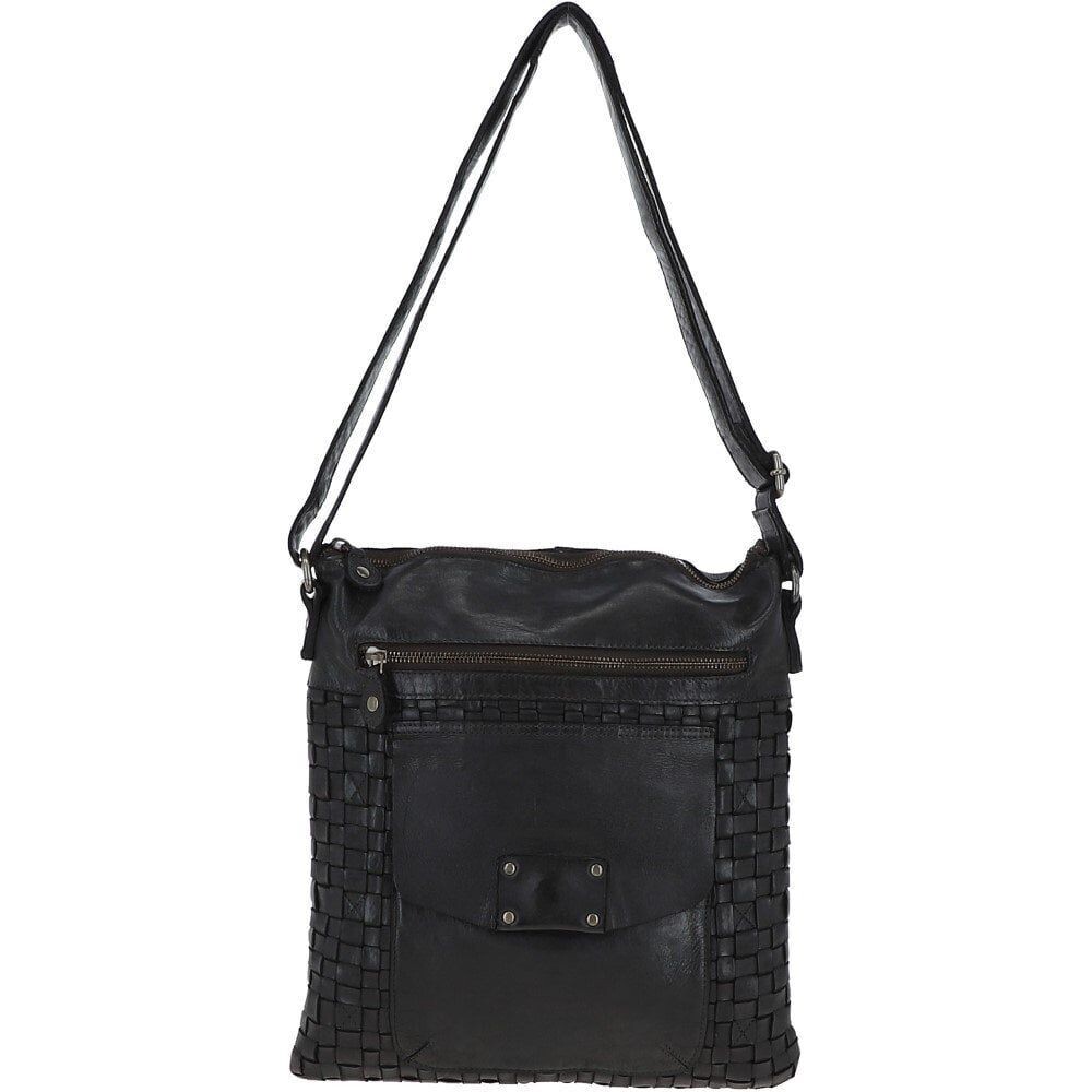 Ashwood Leather Vintage Woven Large Crossbody Bag, Colour: Grey