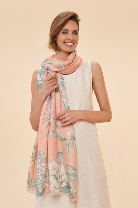Powder Floral Jungle Printed Scarf in Petal