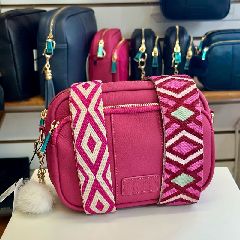 Pom Pom London Cerise Pink Original Bag with Cerise Pink Diamond Strap and Stone and Pink Diamond Strap