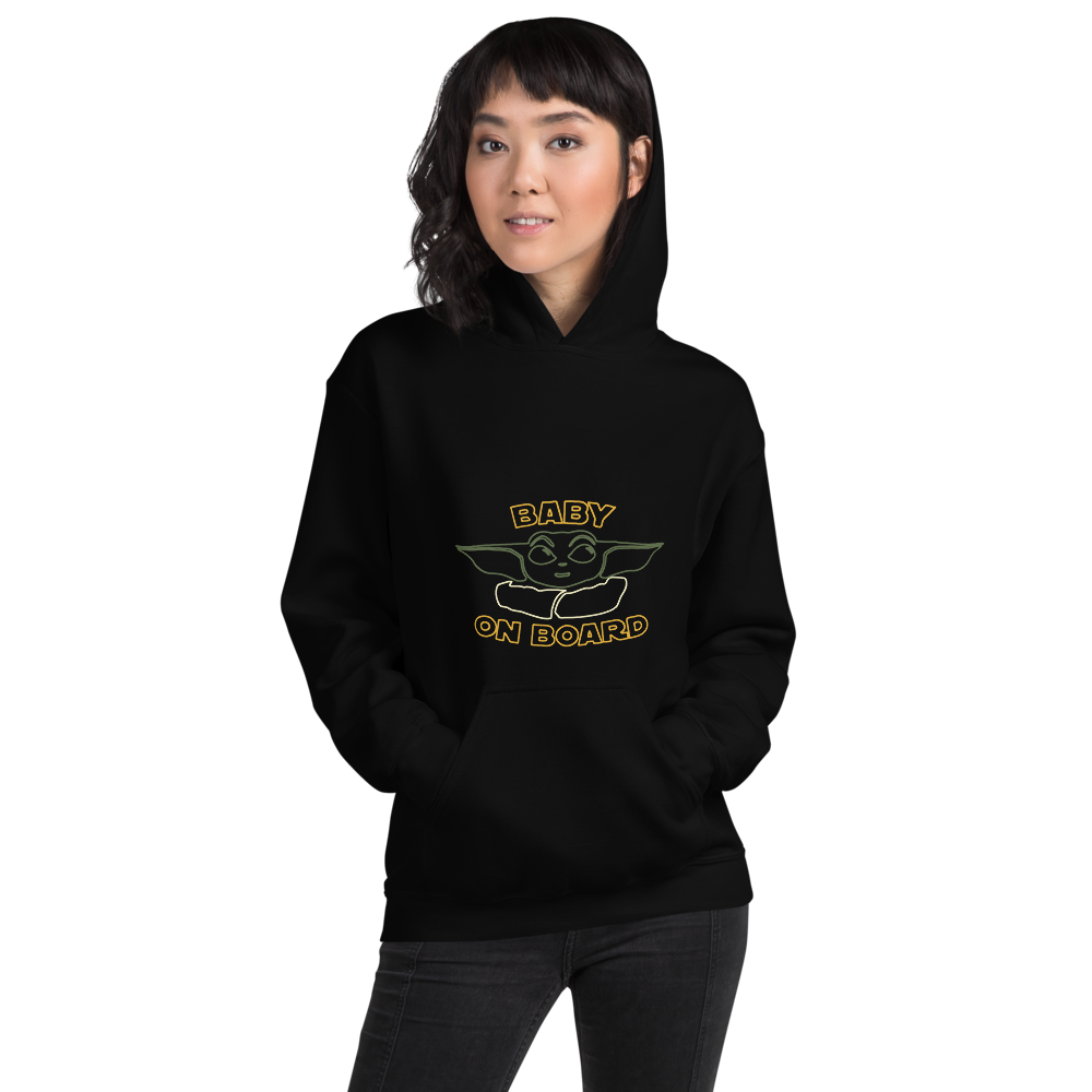 Baby On Board - Baby Yoda - The Child - Unisex Hoodie, Color: Black, Size: S