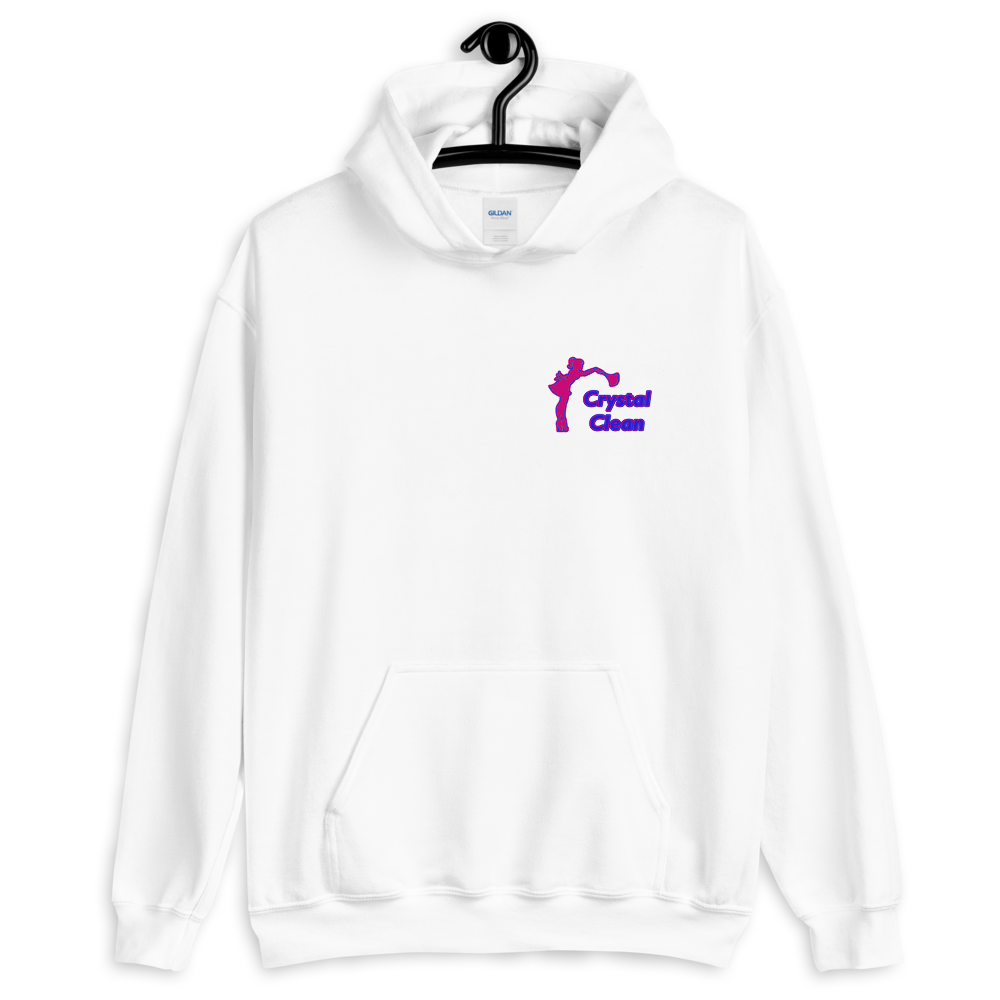Crystal Clean Hoodie - Small Front, Large Back Logo, Color: White, Size: S