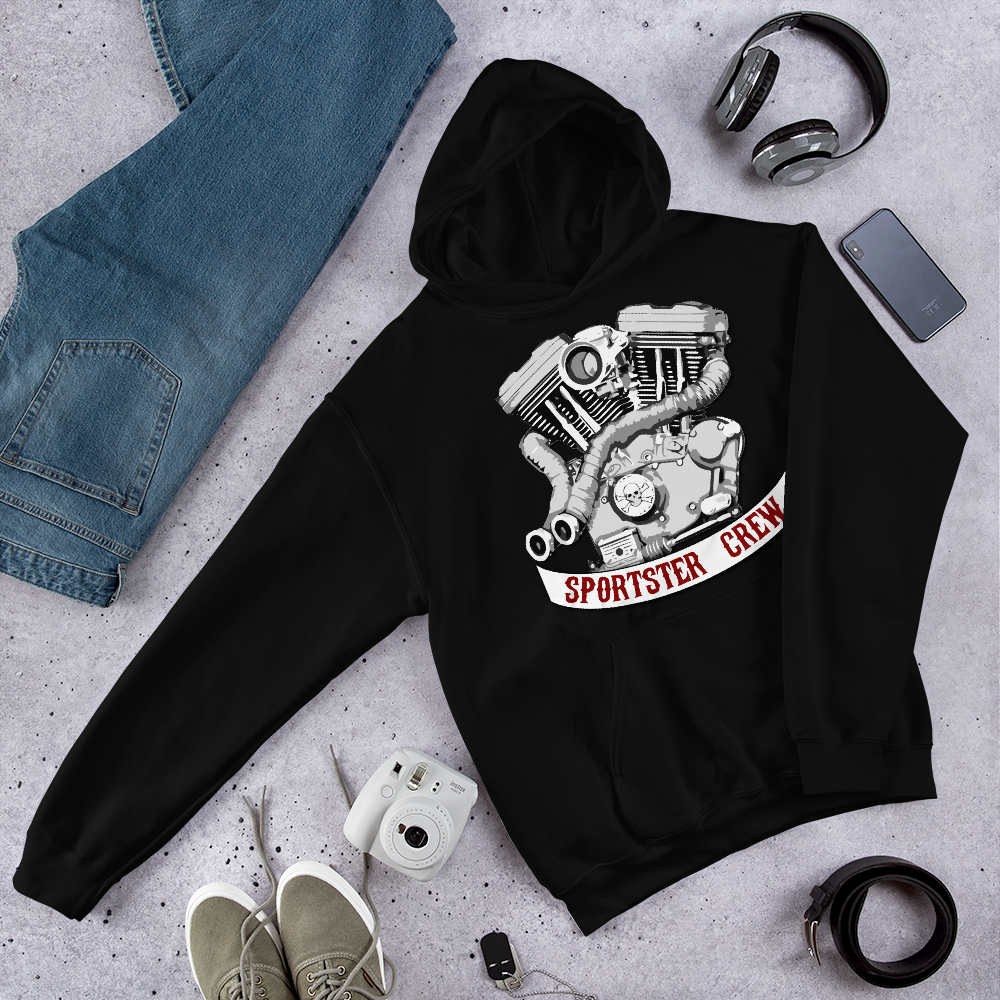 Sportster Crew Pullover Hoodie (Evo Logo on front), Color: Black, Size: L