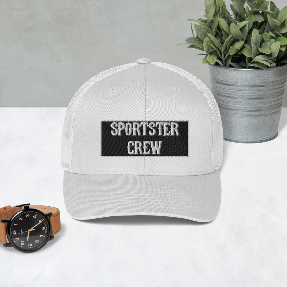 Sportster Crew Patch Trucker Cap, Color: White