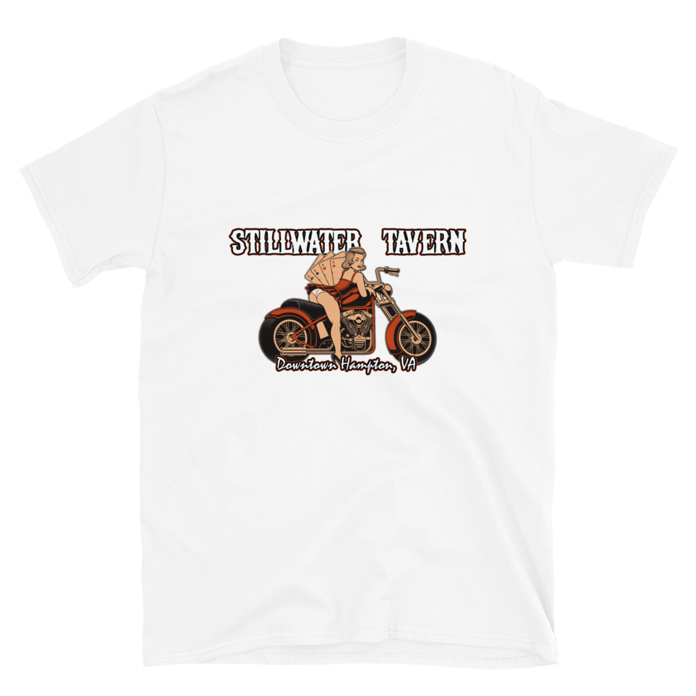 Stillwater Tavern Biker Girl Logo Short-Sleeve Unisex T-Shirt, Color: White, Size: S