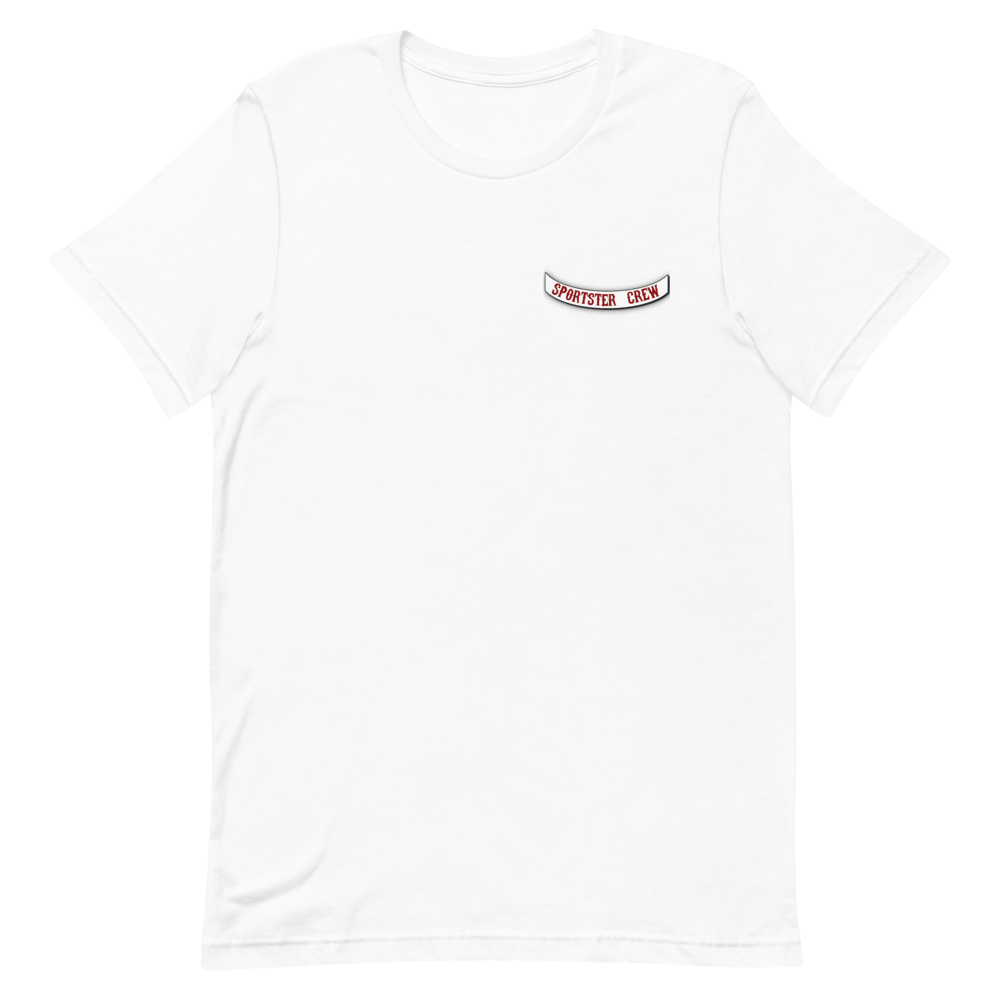 Sportster Crew Jolly Roger T-Shirt with Rocker on Front, Color: White, Size: XS