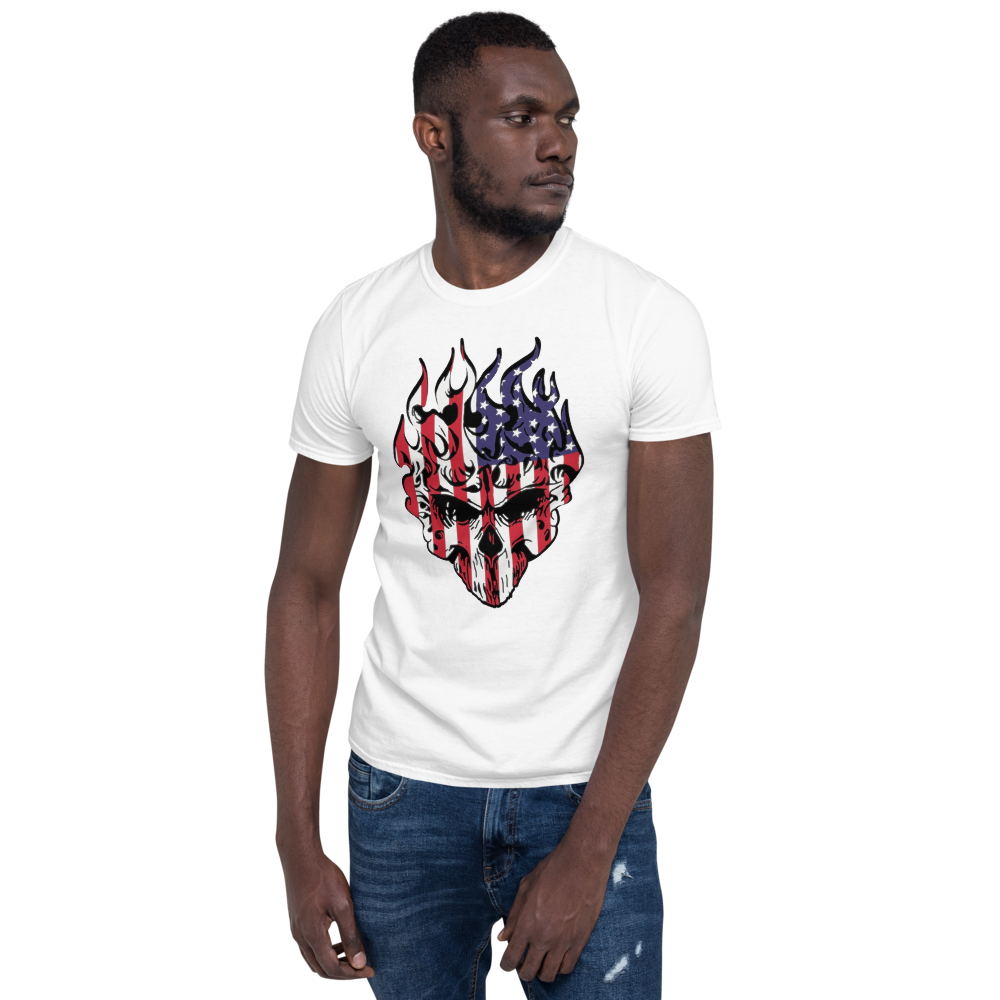 Flaming Skull Short-Sleeve Unisex T-Shirt, Color: White, Size: S