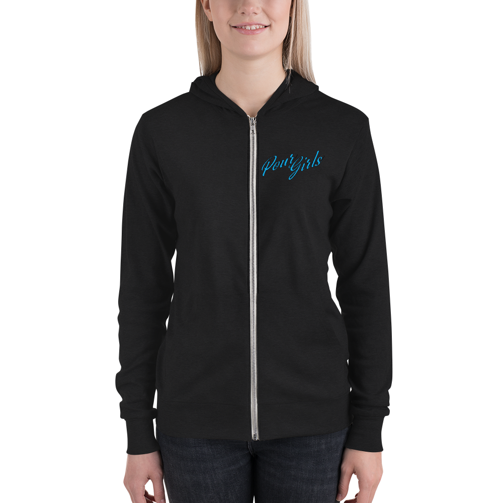 Pour Girls Lightweight Zip Up Hoodie - Men&#39;s and Women&#39;s, Color: Solid Black Triblend, Size: XS