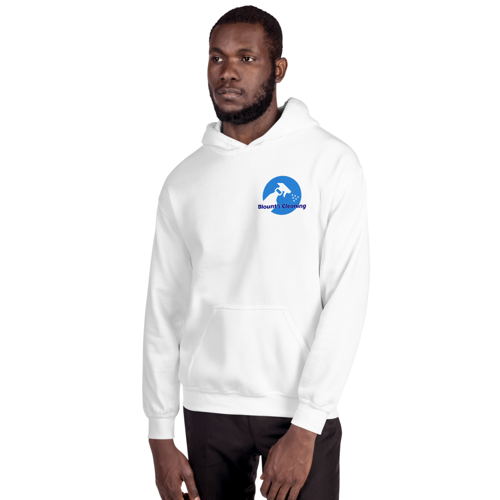 Blount&#39;s Cleaning Small Front Logo Large Back Logo Unisex Hoodie, Color: White, Size: S