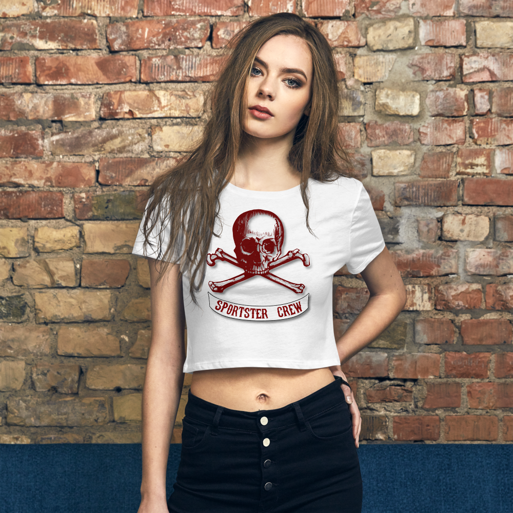 Sportster Crew Jolly Roger Women’s Crop Tee, Color: White, Size: XS/SM